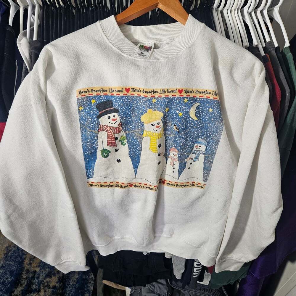 Vintage Snowman Family There's Snowplace Like Home Christmas Sweatshirt L